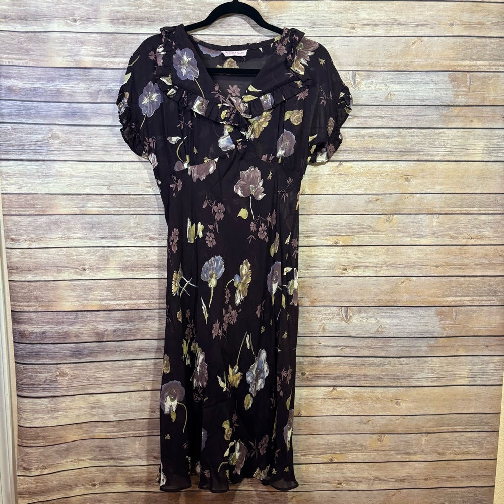 Marrika Nakk Cowgirls Purple Floral Chiffon Dress Size Small
